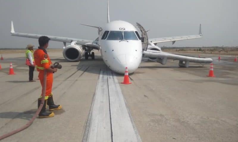 Pilot in Myanmar lands plane without front wheels