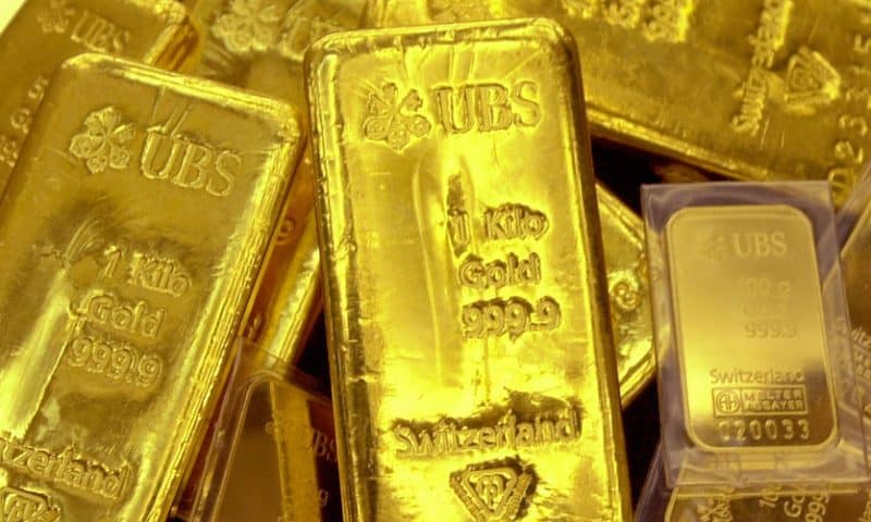 Gold falls, but tallies a weekly gain after reasserting haven role